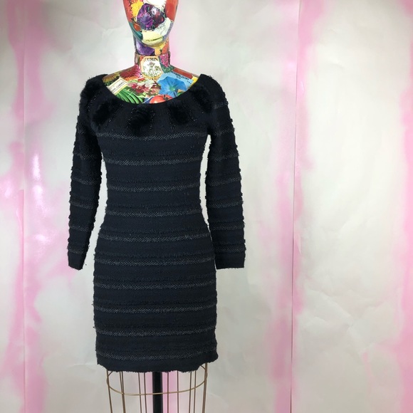 Anthro Leifsdottir Metallic Fur Striped Sweater Dress - Picture 1 of 7